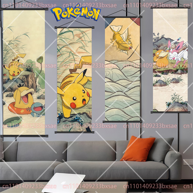 Retro Gaming Room - Pokémon Retro Scroll Painting Eevee Dragonite