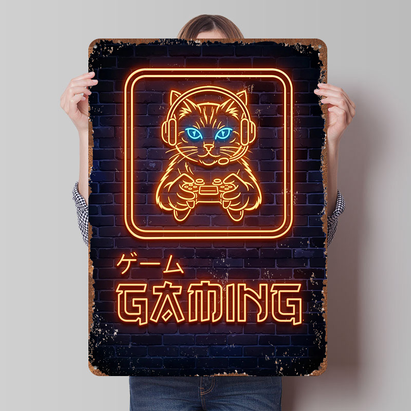 Neon Gaming Cat Printed Poster - Retro Gaming At reseña y precio