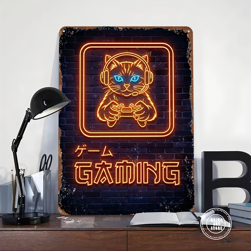 Neon Gaming Cat Printed Poster - Retro Gaming At reseña y precio