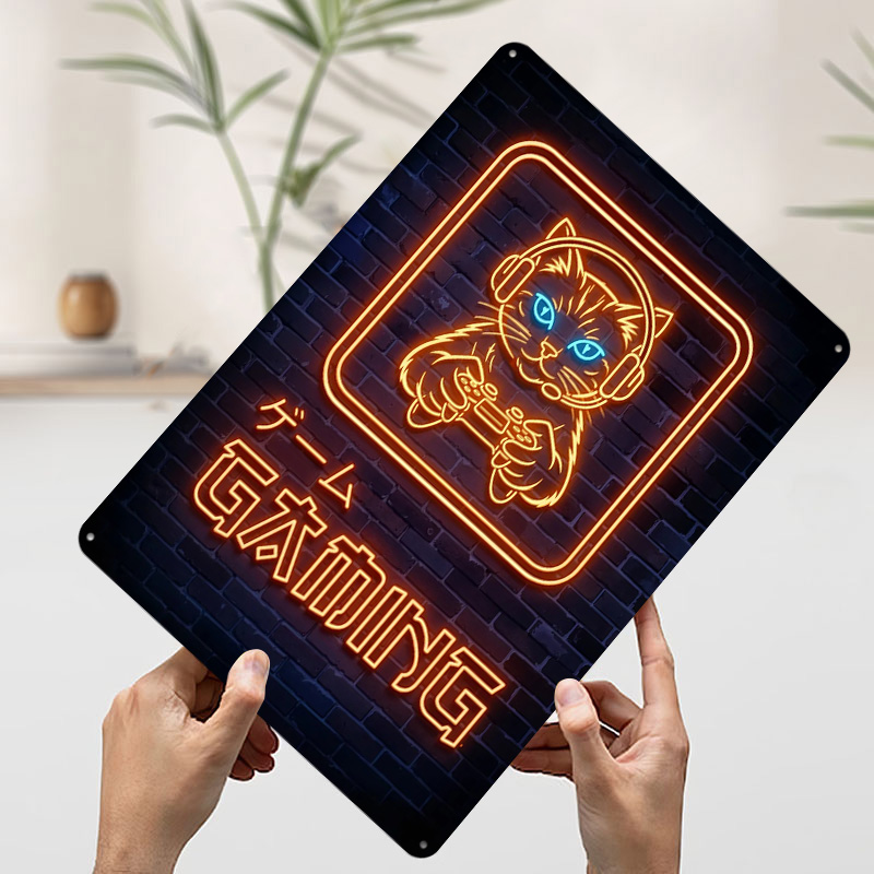 Neon Gaming Cat Printed Poster - Retro Gaming At reseña y precio