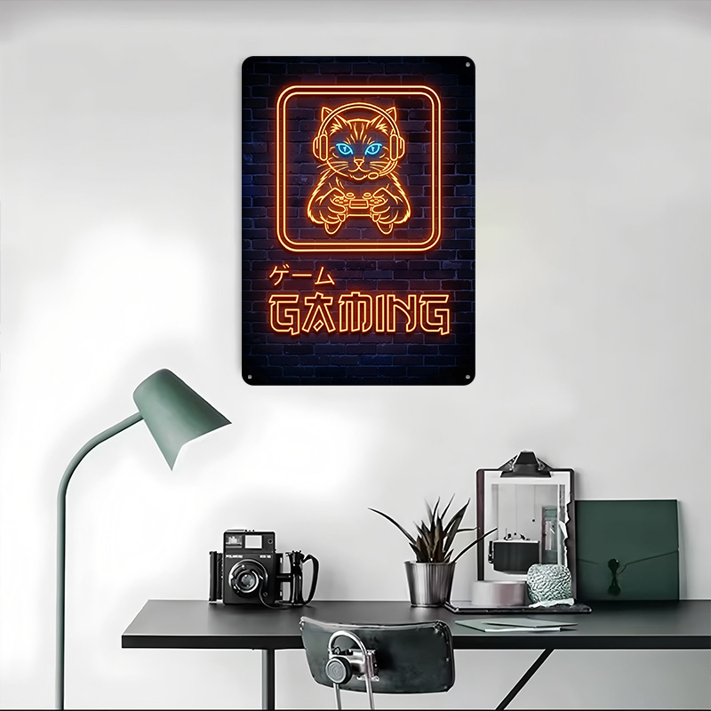 Neon Gaming Cat Printed Poster - Retro Gaming At reseña y precio